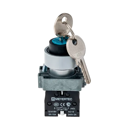 Переключатель с ключом 2 положения 1NO, 1 выемка, с фиксацией