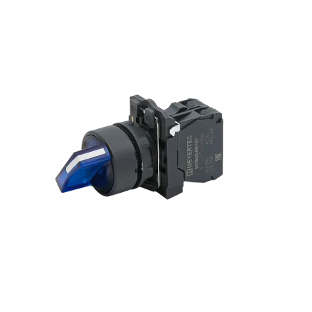 Переключатель  на 3 положения с фиксацией и подсветкой, синий, 1NO, 24V AC/DC, IP65, пластик