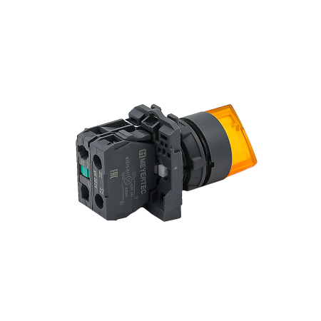 Переключатель  на 3 положения с фиксацией и подсветкой,  желтый, 1NO, 24V AC/DC, IP65, пластик
