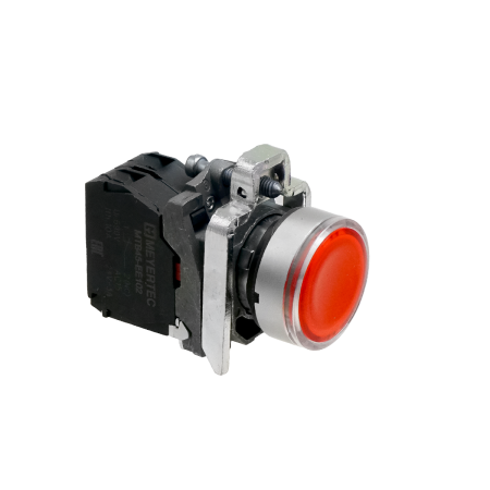Кнопка красная с подсветкой, 1NС, 220V AC/DC, IP65, металл